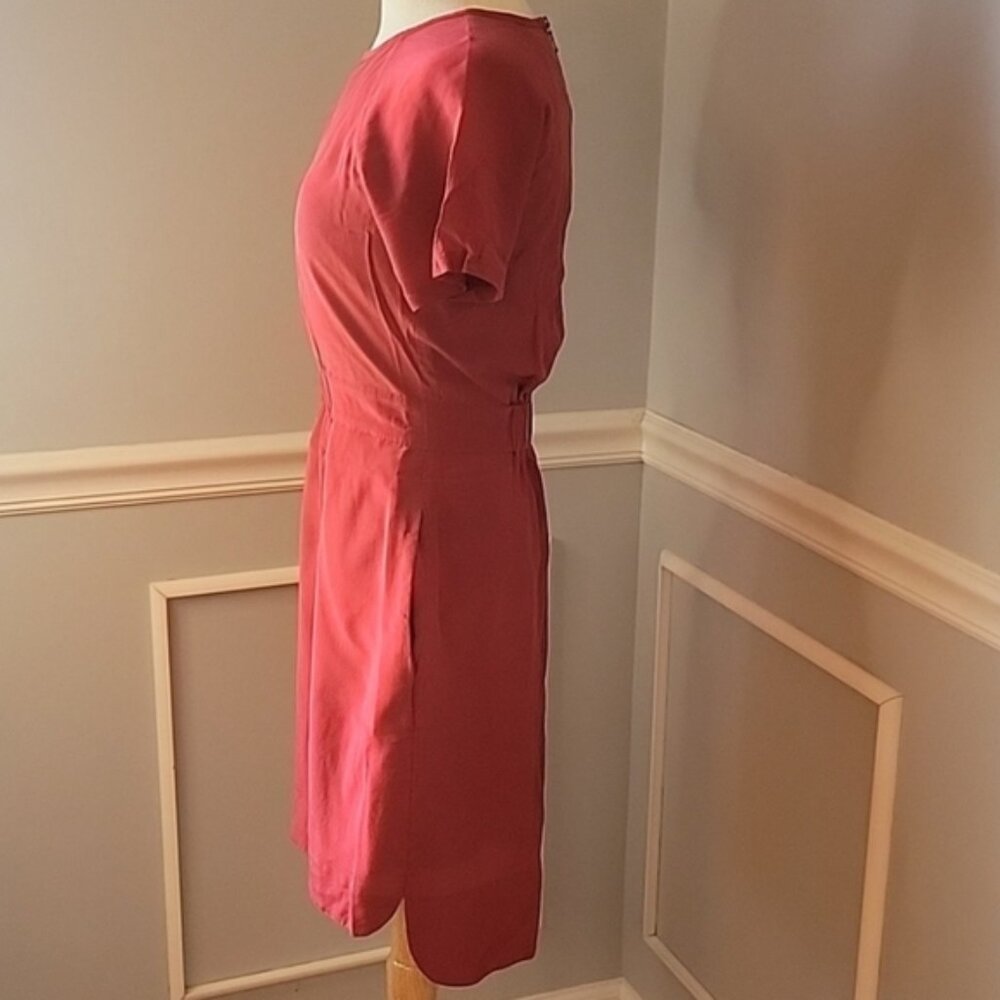 MADEWELL 100% Silk Rust Color Short Sleeve Hi Low Hem Autumn Casual Preppy Dress - Picture 2 of 9